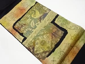 リサイクル　草花に鳥模様織出し袋帯